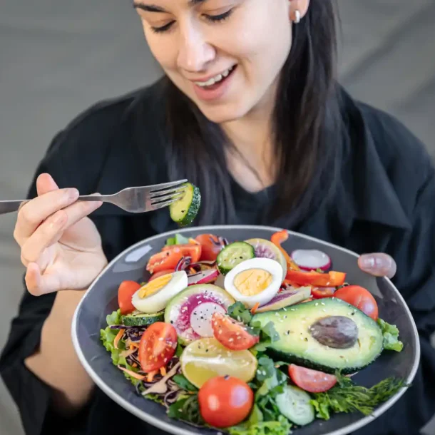 Colorful clean nutrition foods and relaxed mind representing brain wellness